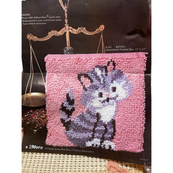 VTG 1980’s Millcraft Kitten Latch Hook Kit For A Wall Hanging Picture Pillow - Picture 5 of 7